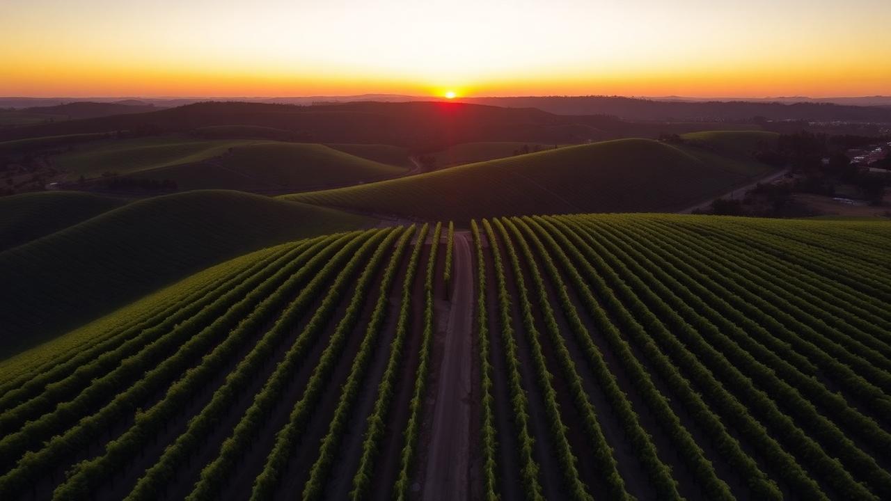 Hunter Valley vineyards at sunset